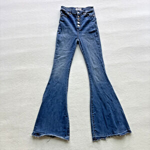 We the Free Women Jeans Size 25 Button Fly Wide Flare Distressed Hem Boho